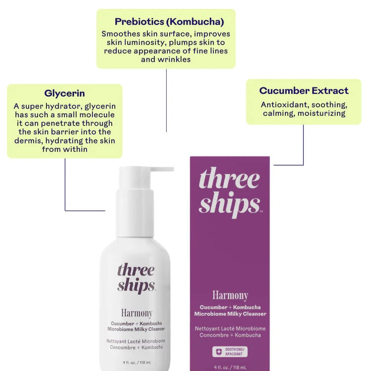 Three Ships Harmony Cucumber + Kombucha Microbiome Milky Cleanser